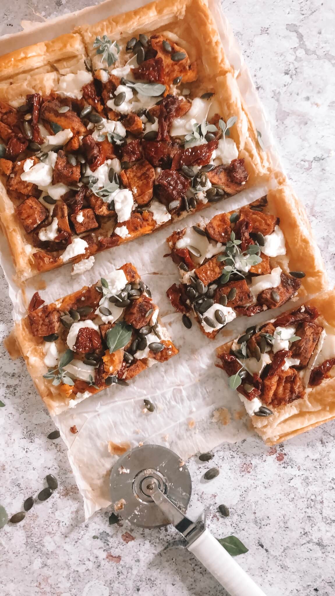 SPICED SWEET POTATO AND GOATS CHEESE TART
